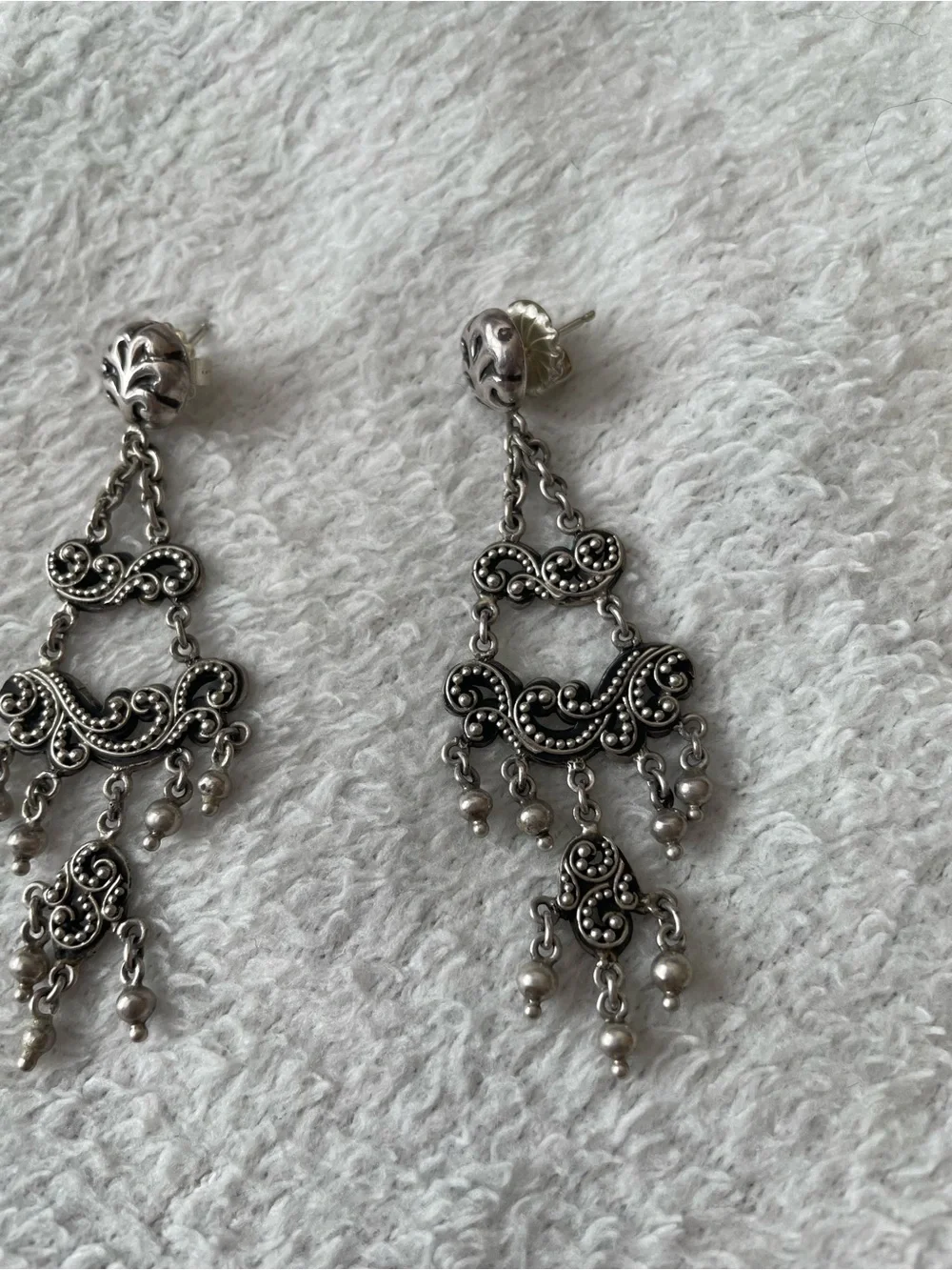 Vintage Lois Hill 925 Sterling Silver Filigree Dangle Earrings